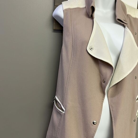 Wilfred Mauve Cream Sleeveless Classic Snap Up Zipper Accents Tunic Vest- XXS - Picture 9 of 14